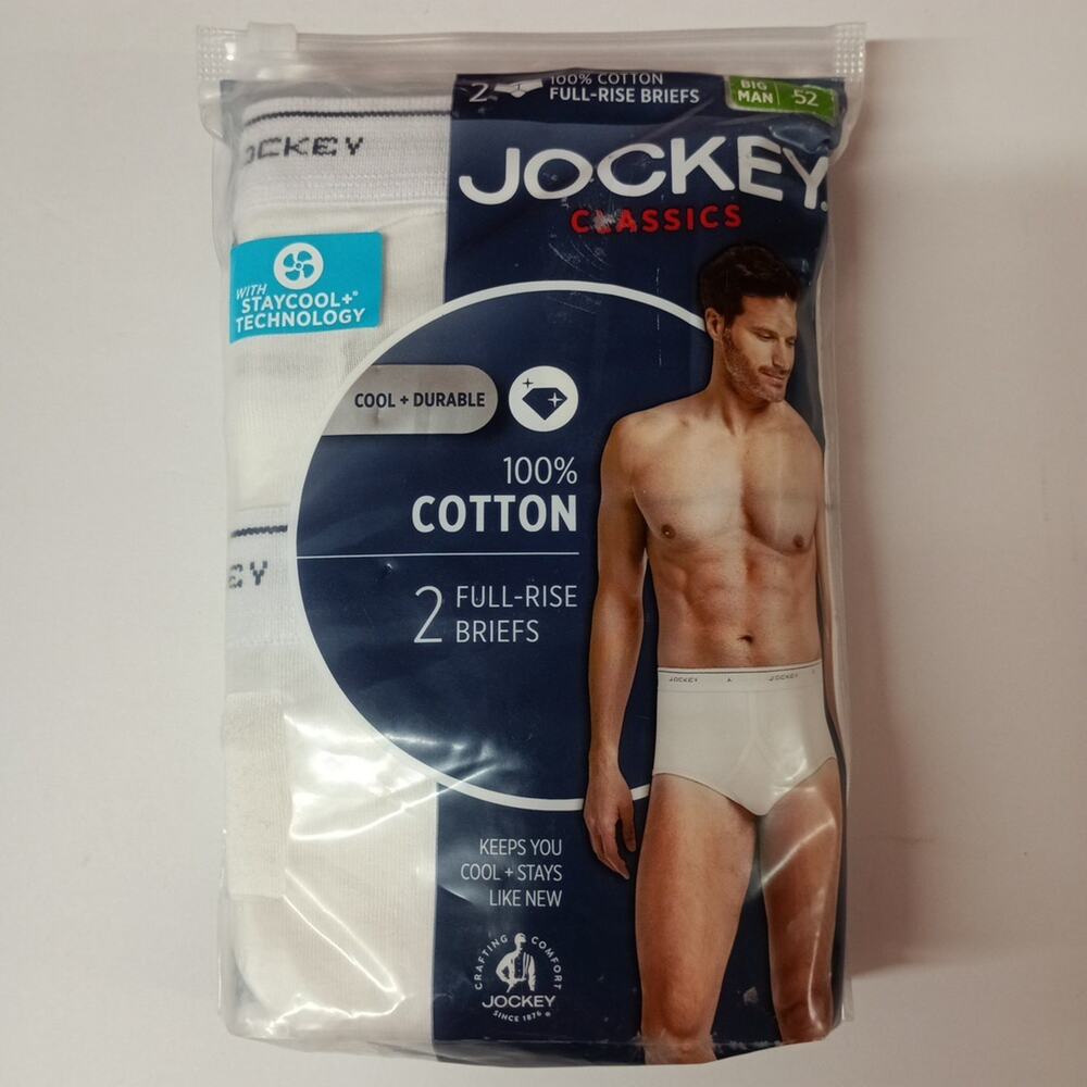 Jockey Classic‎ Full Rise Briefs 3 Pack Men's Size 52 White 100% Cotton